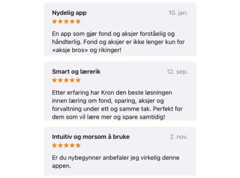 Illustrasjon: Eksempler på hyggelige anmeldelser fra kundene våre.